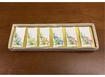 Vintage Porcelain Floral Table Place Cards - Set Of 6