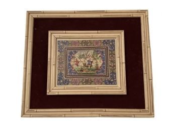 Vintage Persian Artwork In A Faux Bamboo Frame