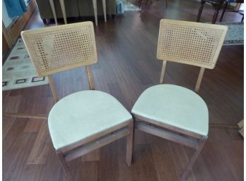 Pair Of MCM Stakmore Cane Back Beige Folding Chairs
