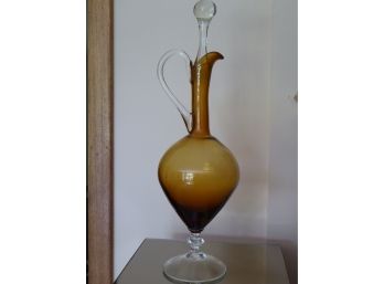 Mid Century Modern Empoli Style Amber And Clear Decanter