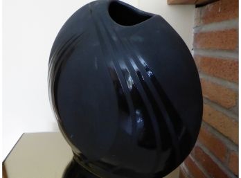 Vintage Black On Black Asymetrical  Round Vase - Artist Signed