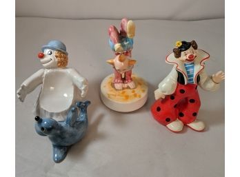 Hand Painted Fitz And Floyd Statue With Clown Music Box And Clown Figurine