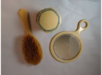 Vintage Celluloid Hairbrush Victorian Vanity Set