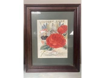 Framed Victory Roses Print With Admiral George Dewey, A Fleet Of Ships & The US Flag