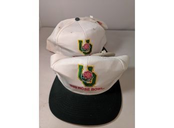 Two Oregon University Ducks Hats From The 1995 Rose Bowl Football Bowl Game