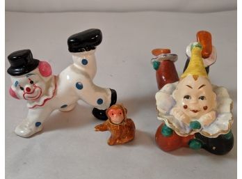 Antique Clown Statue Lot With Monkey