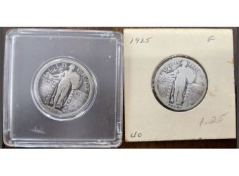 Two Walking Liberty Quarters 1924/1925 In Display Pieces