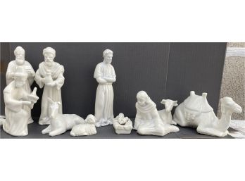 Ceramic Nativity - White With Blue Undercolor - Interesting