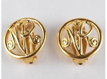 Nina Ricci Designer Initials 'NR' Clip-On Earrings