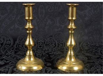 Pair Of Solid Brass Made In England Candlesticks