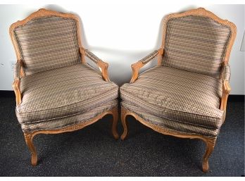 Pair Of Newly Upholstered Carved Wood Bergere Armchairs