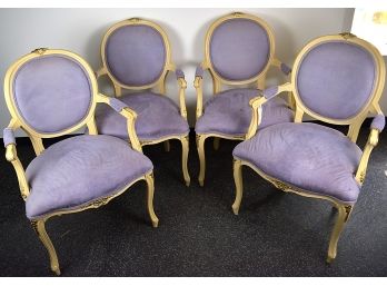 Set Of Four French Armchairs With Lilac Upholstery