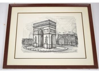 Framed/Signed Arc De Triomphe Roundabout Drawing