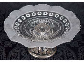 Sterling Silver On Crystal Vintage Pedestal Cake Plate