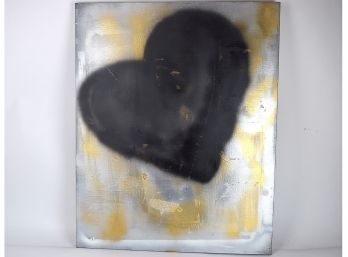 Silver And Gold Metallic Black Heart Abstract On Canvas
