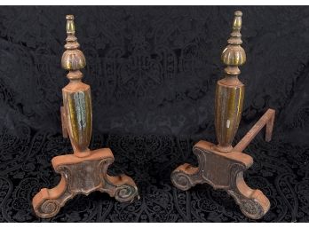Heavily Rusted And Patinated Antique Andirons