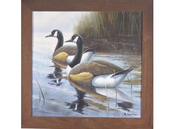Masterfully Rendered R. Heartman Original Signed/Framed Oil Painting On Board Brown Geese