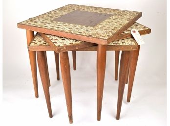 Charming Trio Of Mid-Century Mosaic Tile Nesting Tables