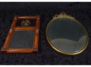 Cornwall Wood Mirror With Brass Eagle & Vintage Beveled Oval Mirror With Ribbons