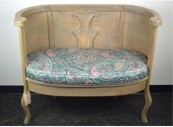 Vintage Swedish Curved-Back Bench With Paisley Cushion