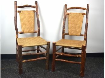 Pair Of Rustic Handmade Natural Hickory Branch Chairs
