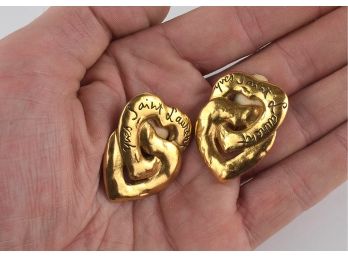 Yves Saint Laurant Signature Vintage Double Hearts Clip-On Earrings