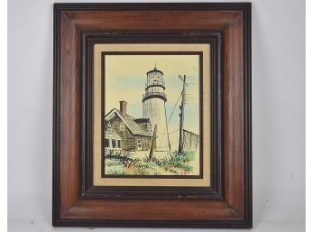 Signed/Framed Original Oil Painting Of Lighthouse On Canvas