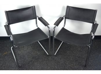Pair Of Tubular Chrome MCM Director Chairs For Repair