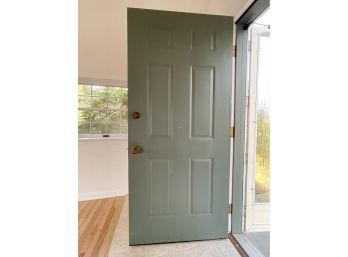 A 6 Panel Solid Front Door With Full Glass Storm Door - Cottage