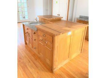 A Kitchen Island - Butcher Block/granite Top With Sink, Wood Cabinets - Unusual European Design