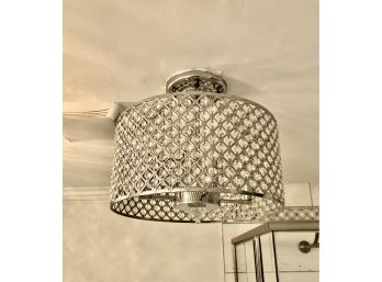 A Ceiling Mount Chrome And Crystal Drum Light Fixture