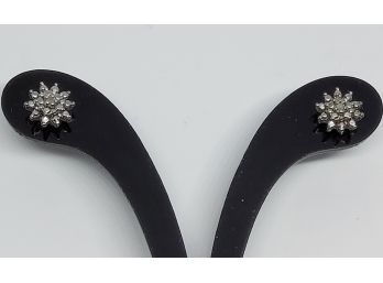 Beautiful Flower Studs With Diamond Accent Center Stone Sterling Silver Earrings