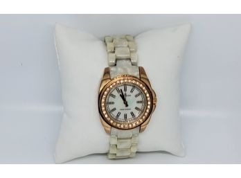 Anne Klein Gold Tone And Crystal Bezel Watch