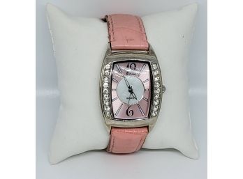 Pink Face With Crystal Bezel Pink Leather Band Watch