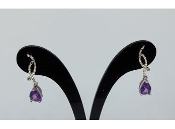 3/4 Ctw Amethyst And  Diamond Accent Sterling Silver Earrings