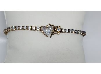 Beautiful Goldtone Sterling Silver And. CZ Bracelet