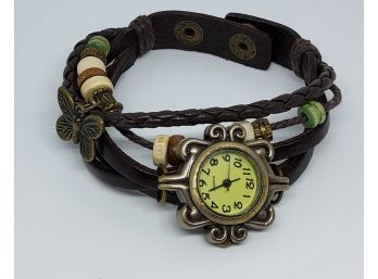 Beautiful Brown Snap Band Watch With Butterfly Charm