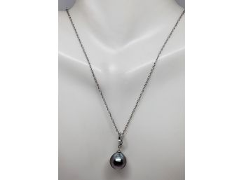 Grey Pearl And Diamond Sterling Silver Necklace