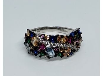 Beautiful 3.48CTW Multicolored Created Gemstones Rhodium Plated Sterling Silver Ring