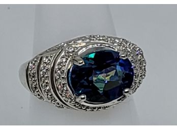 Stunning Mystic Topaz And Diamond Accent Sterling Silver Ring