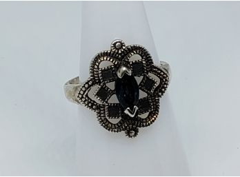 Vintage Style Sterling Silver Ring With Sapphire Center Stone