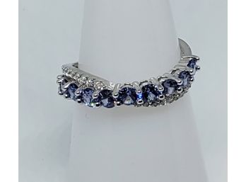 2Ctw Created Tanzanite And CZ Rhodium Plated Sterling Silver