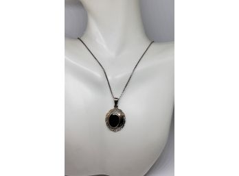 Vintage Sterling Silver Necklace With Black Onyx Center