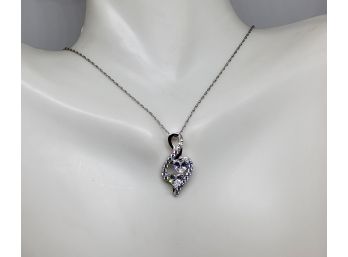 Beautiful New 2-stone CZ Heart Bypass Rhodium Plated Sterling Silver Necklace