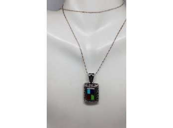 Sterling Silver Multicolored Pendant On Light Weight Chain