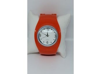 Orange Plastic Hinged Bangle Style Watch