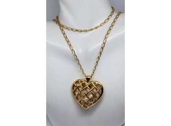 Goldtone Fashion Heart Necklace With Caged Faux Pearls