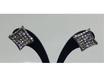 Silvertone Square  Clear Stone Fashion Earrings