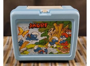 Vintage 1980s Smurf Fishing Lunch Box With Thermos By Thermos