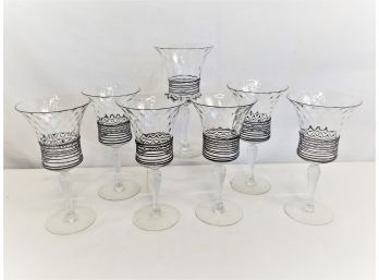 Antique 1920's H. C. Fry Black Reeded Crystal 5.5' Goblets